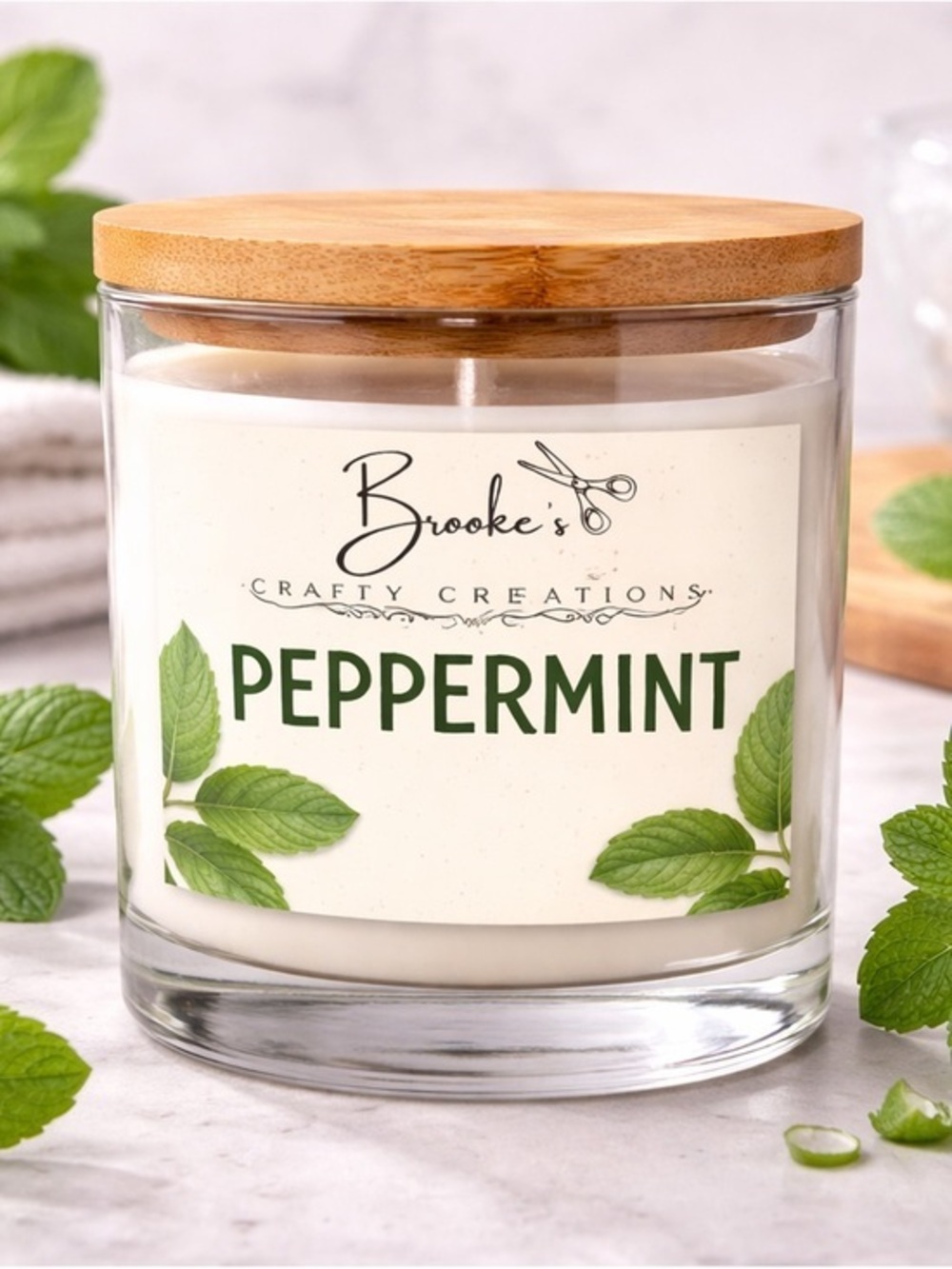 Peppermint Candle 10oz Coconut Soy Wax Fresh Mint Scent Handmade Relaxing Candle